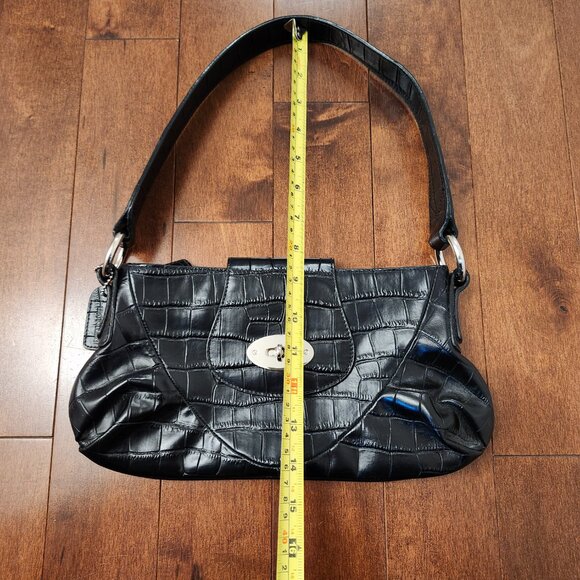 Danier black leather croc-effect geniune leather shoulder bag - Picture 3 of 12